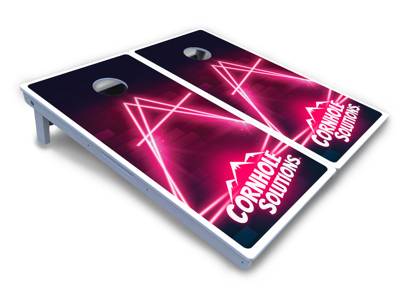 Waterproof - Neon Pink Target Design - All Weather Boards "Outdoor Solution" 18mm(3/4")Direct UV Printed - Regulation 2' by 4' Cornhole Boards (Set of 2 Boards) Double Thick Legs, with Leg Brace & Dual Support Braces!