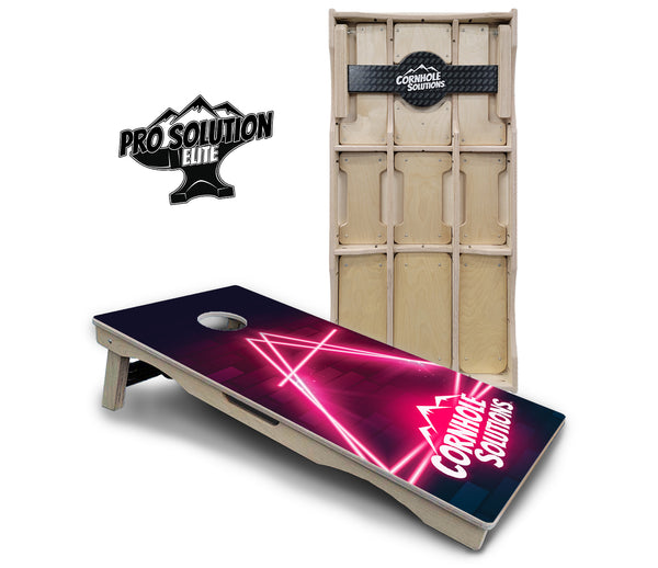 Pro Solution Elite - Neon Pink Target - Professional Tournament Cornhole Boards 3/4" Baltic Birch - Zero Bounce Zero Movement Vertical Interlocking Braces for Extra Weight & Stability +Double Thick Legs +Airmail Blocker