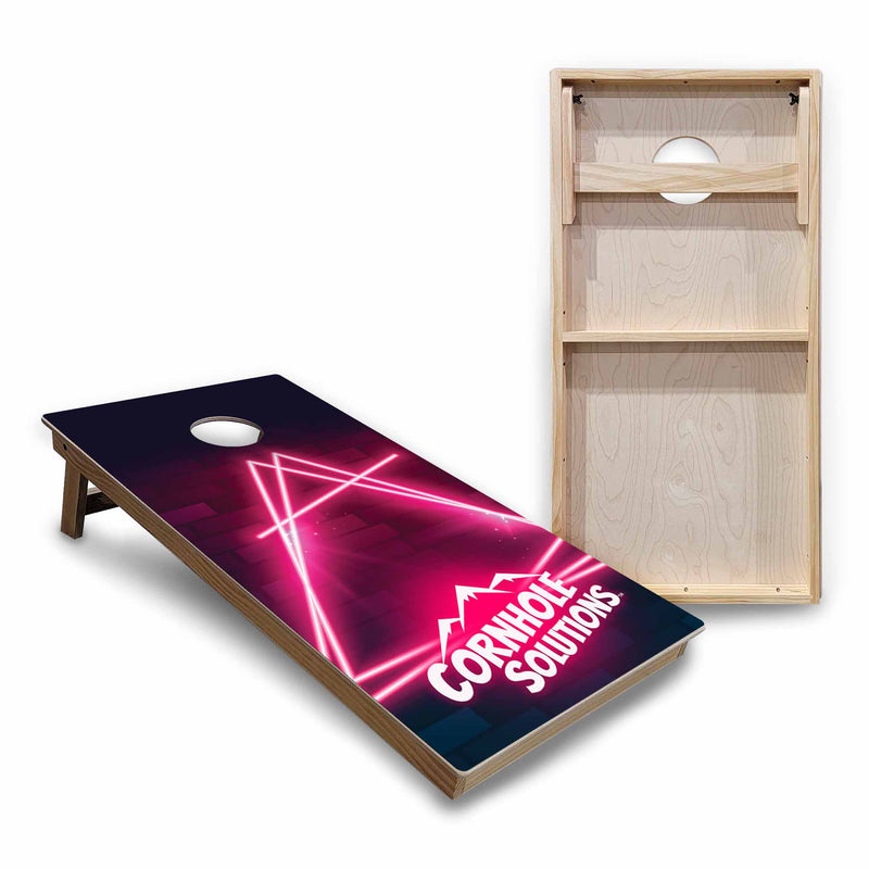 Backyard Solution Boards - Pink Neon - Regulation 2'x4' Boards - 15mm Baltic Birch Tops - Solid Wood Frames + Folding Legs w/Brace + (1) Support Brace + UV Direct Print + UV Clear Coat