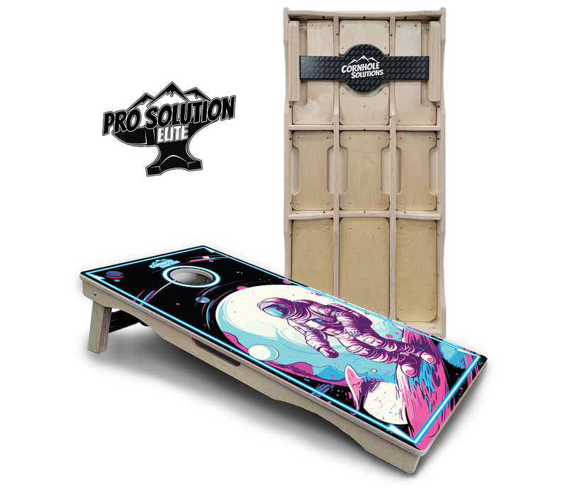 Pro Solution Elite - Spaceman Design - Professional Tournament Cornhole Boards 3/4" Baltic Birch - Zero Bounce Zero Movement Vertical Interlocking Braces for Extra Weight & Stability +Double Thick Legs +Airmail Blocker