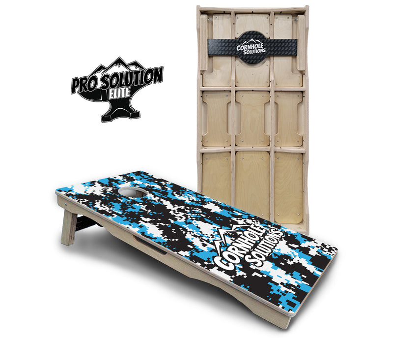 Pro Solution Elite - Digital Camo - Professional Tournament Cornhole Boards 3/4" Baltic Birch - Zero Bounce Zero Movement Vertical Interlocking Braces for Extra Weight & Stability +Double Thick Legs +Airmail Blocker