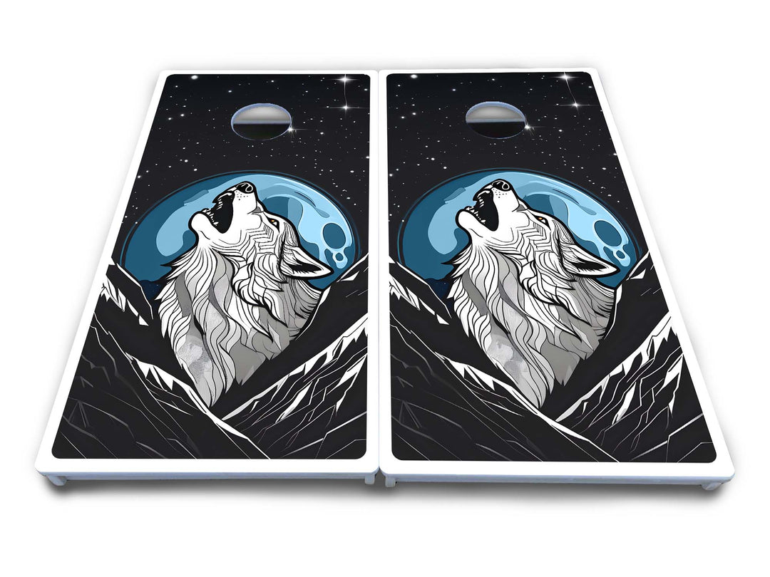 Wolf Howling at Moon Cornhole Boards - All Weather Series