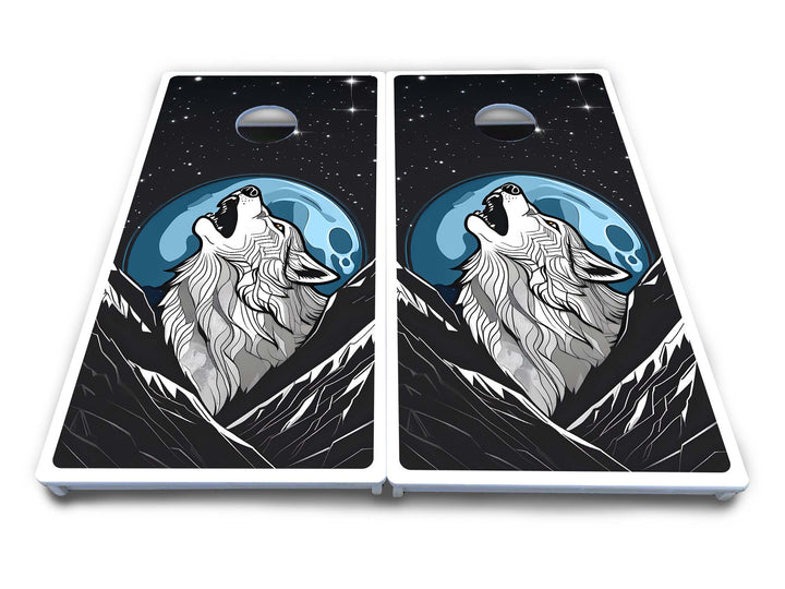 Wolf Howling at Moon Cornhole Boards - All Weather Series