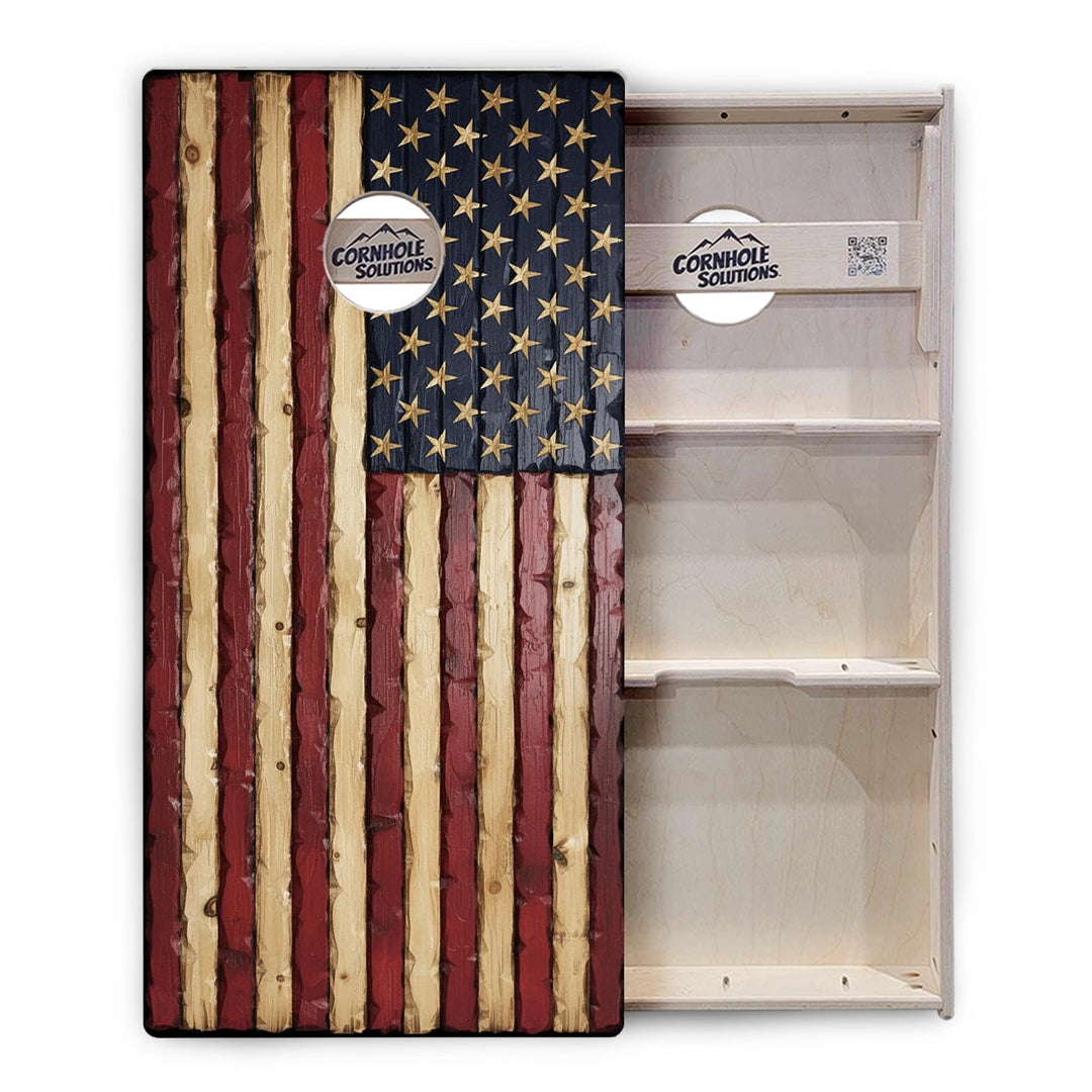 Carved Wood Flag Cornhole Boards – Tournament Series
