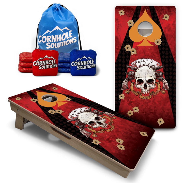 Deadman's Hand - Vacation Cornhole Board Set (16" x 32") with 8 Mini Bags