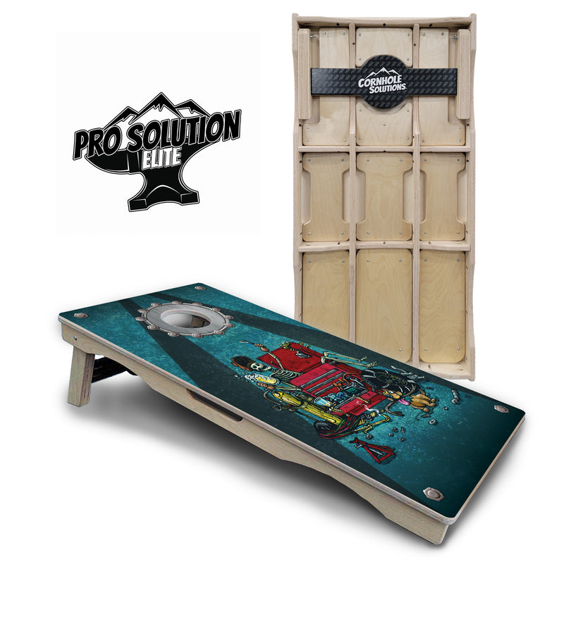 Pro Solution Elite - Artist Series Design Options - Professional Tournament Cornhole Boards 3/4" Baltic Birch - Zero Bounce Zero Movement Vertical Interlocking Braces for Extra Weight & Stability +Double Thick Legs +Airmail Blocker