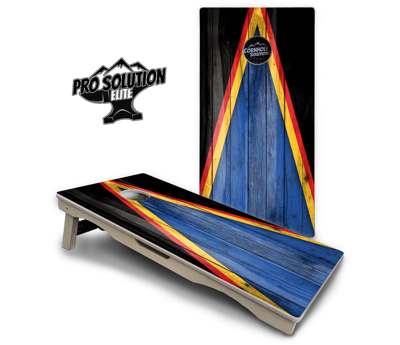 Pro Solution Elite - Team Color Triangle Design Options - Professional Tournament Cornhole Boards 3/4" Baltic Birch - Zero Bounce Zero Movement Vertical Interlocking Braces for Extra Weight & Stability +Double Thick Legs +Airmail Blocker