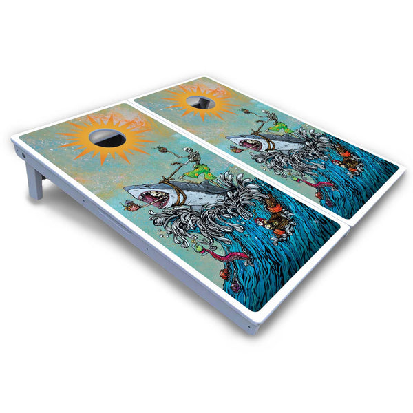 Artist Series Cornhole Boards - All Weather Series - Great White Wave