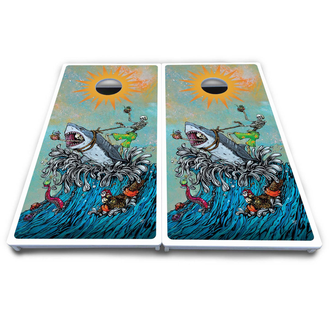 Artist Series Cornhole Boards - All Weather Series - Great White Wave