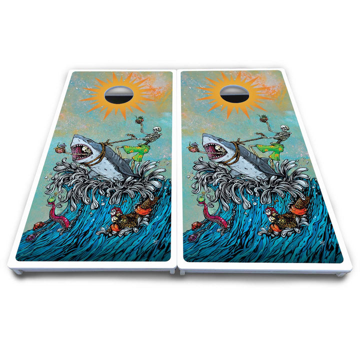 Artist Series Cornhole Boards - All Weather Series - Great White Wave