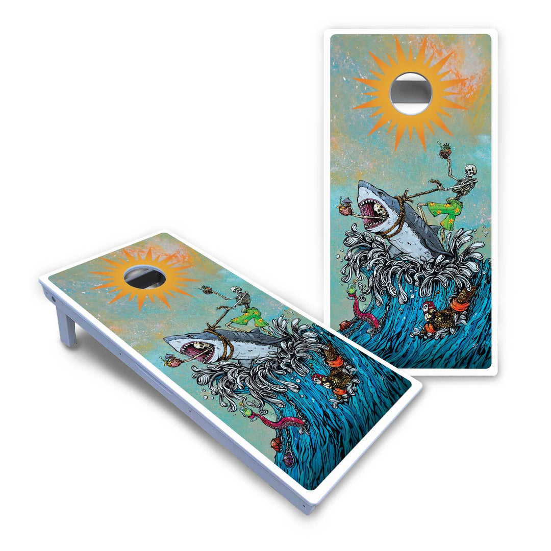 Artist Series Cornhole Boards - All Weather Series - Great White Wave