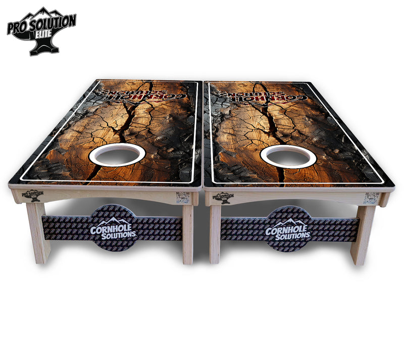 Pro Solution Elite - Distressed Live Edge - Professional Tournament Cornhole Boards 3/4" Baltic Birch - Zero Bounce Zero Movement Vertical Interlocking Braces for Extra Weight & Stability +Double Thick Legs +Airmail Blocker