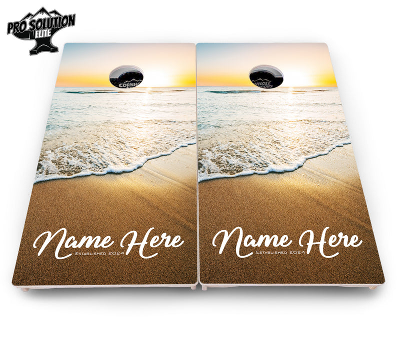 Pro Solution Elite - Beach Sunset Design Options - Professional Tournament Cornhole Boards 3/4" Baltic Birch - Zero Bounce Zero Movement Vertical Interlocking Braces for Extra Weight & Stability +Double Thick Legs +Airmail Blocker