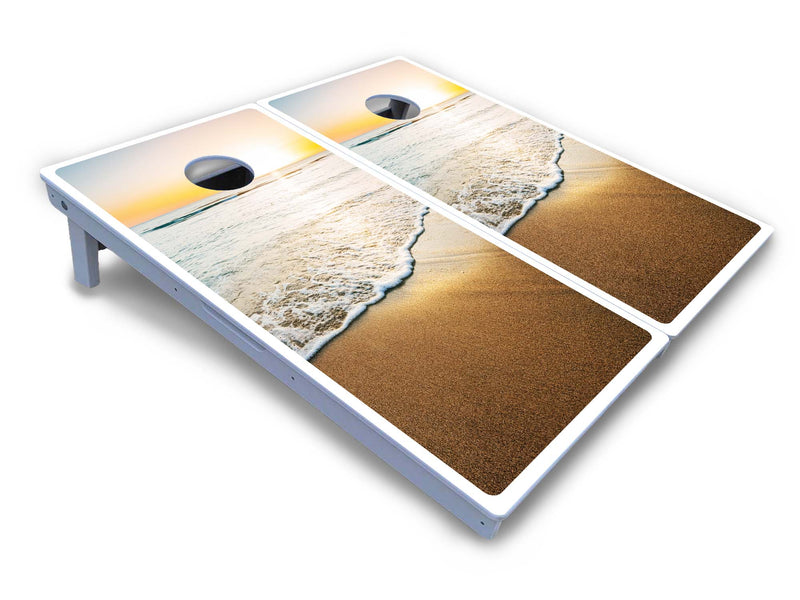 Waterproof - Beach Sunset No Name - All Weather Boards "Outdoor Solution" 18mm(3/4")Direct UV Printed - Regulation 2' by 4' Cornhole Boards (Set of 2 Boards) Double Thick Legs, with Leg Brace & Dual Support Braces!