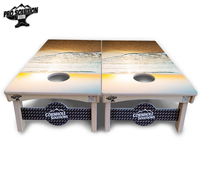 Pro Solution Elite - Beach Sunset Design Options - Professional Tournament Cornhole Boards 3/4" Baltic Birch - Zero Bounce Zero Movement Vertical Interlocking Braces for Extra Weight & Stability +Double Thick Legs +Airmail Blocker