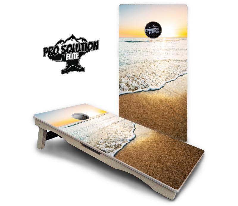 Pro Solution Elite - Beach Sunset Design Options - Professional Tournament Cornhole Boards 3/4" Baltic Birch - Zero Bounce Zero Movement Vertical Interlocking Braces for Extra Weight & Stability +Double Thick Legs +Airmail Blocker