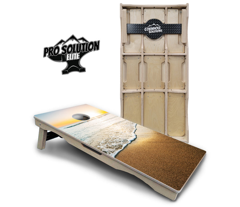 Pro Solution Elite - Beach Sunset Design Options - Professional Tournament Cornhole Boards 3/4" Baltic Birch - Zero Bounce Zero Movement Vertical Interlocking Braces for Extra Weight & Stability +Double Thick Legs +Airmail Blocker