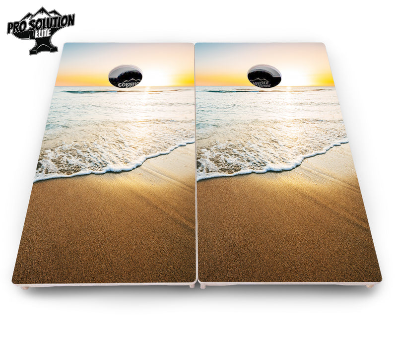 Pro Solution Elite - Beach Sunset Design Options - Professional Tournament Cornhole Boards 3/4" Baltic Birch - Zero Bounce Zero Movement Vertical Interlocking Braces for Extra Weight & Stability +Double Thick Legs +Airmail Blocker