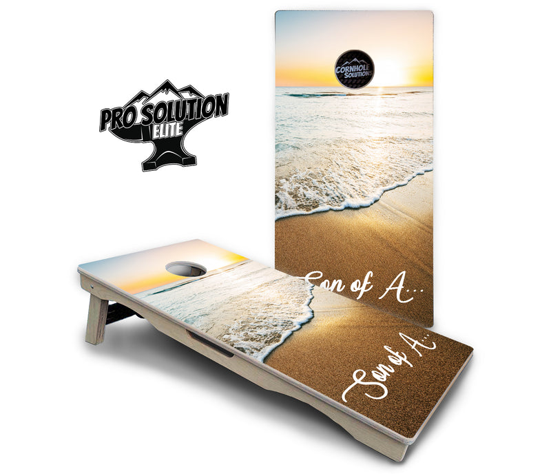 Pro Solution Elite - Beach Sunset Design Options - Professional Tournament Cornhole Boards 3/4" Baltic Birch - Zero Bounce Zero Movement Vertical Interlocking Braces for Extra Weight & Stability +Double Thick Legs +Airmail Blocker