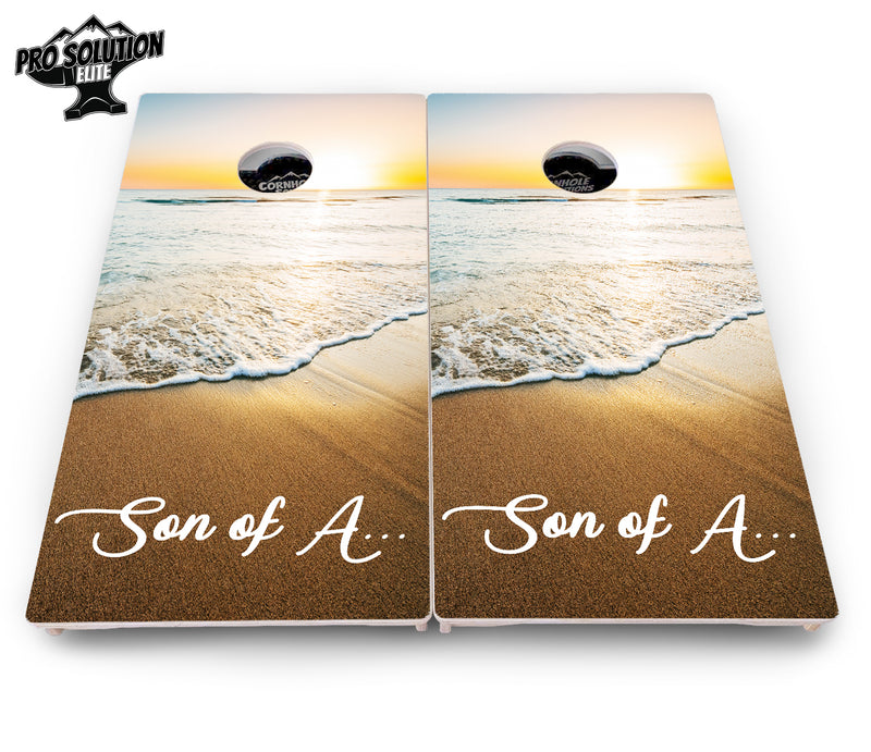 Pro Solution Elite - Beach Sunset Design Options - Professional Tournament Cornhole Boards 3/4" Baltic Birch - Zero Bounce Zero Movement Vertical Interlocking Braces for Extra Weight & Stability +Double Thick Legs +Airmail Blocker