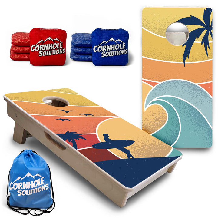 Retro Beach Surf & Wave - Mini or Vacation Size Cornhole Boards