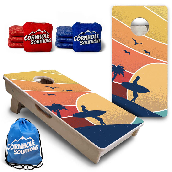 Retro Beach Surf - Mini or Vacation Size Cornhole Boards