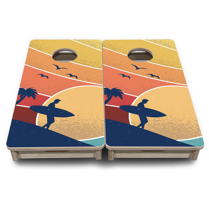 Retro Beach Surf - Mini or Vacation Size Cornhole Boards