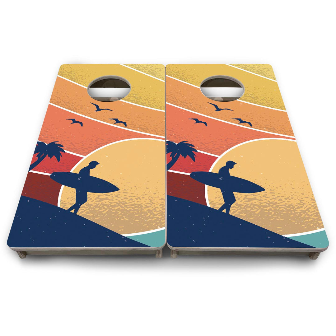 Retro Beach Surf - Mini or Vacation Size Cornhole Boards