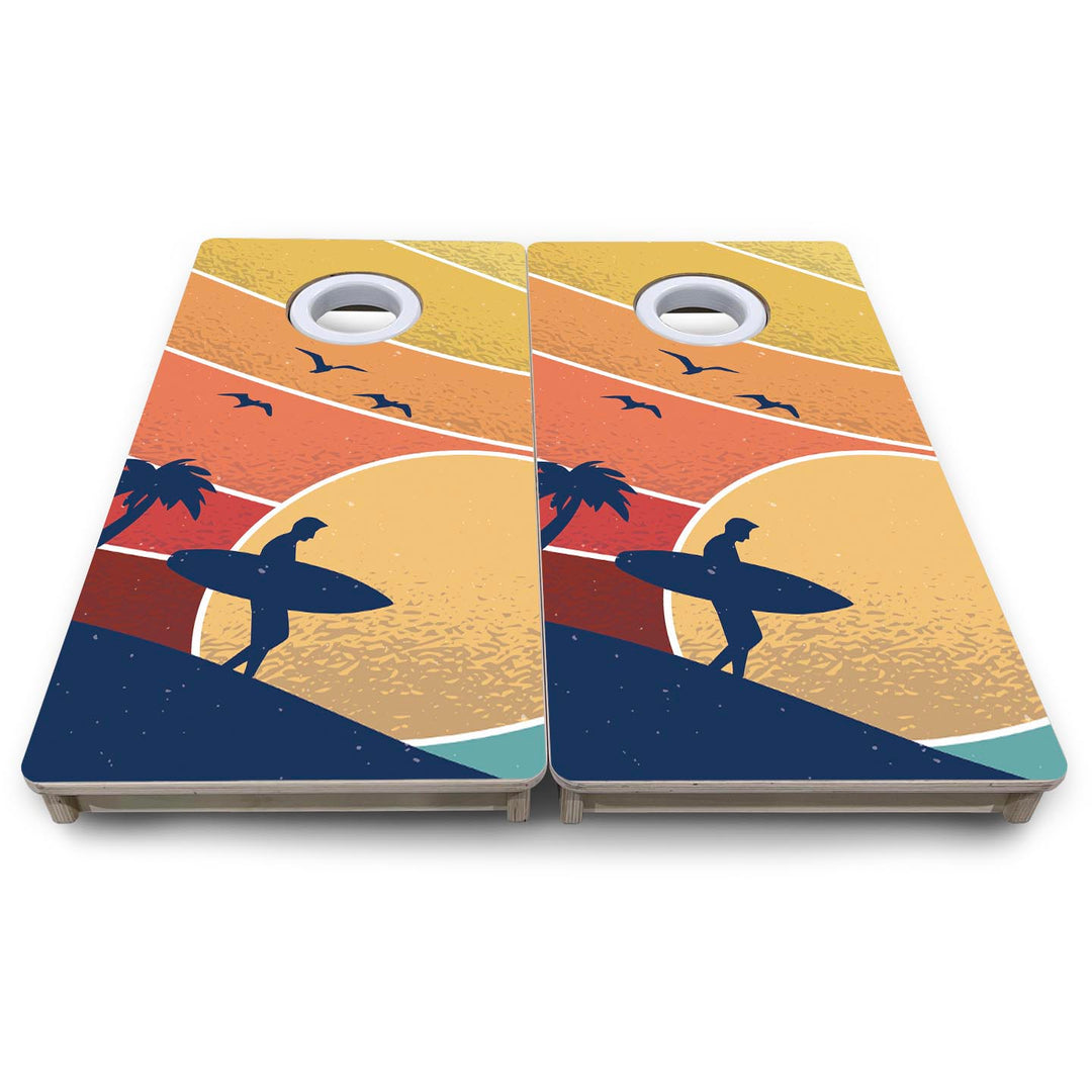 Retro Beach Surf - Mini or Vacation Size Cornhole Boards