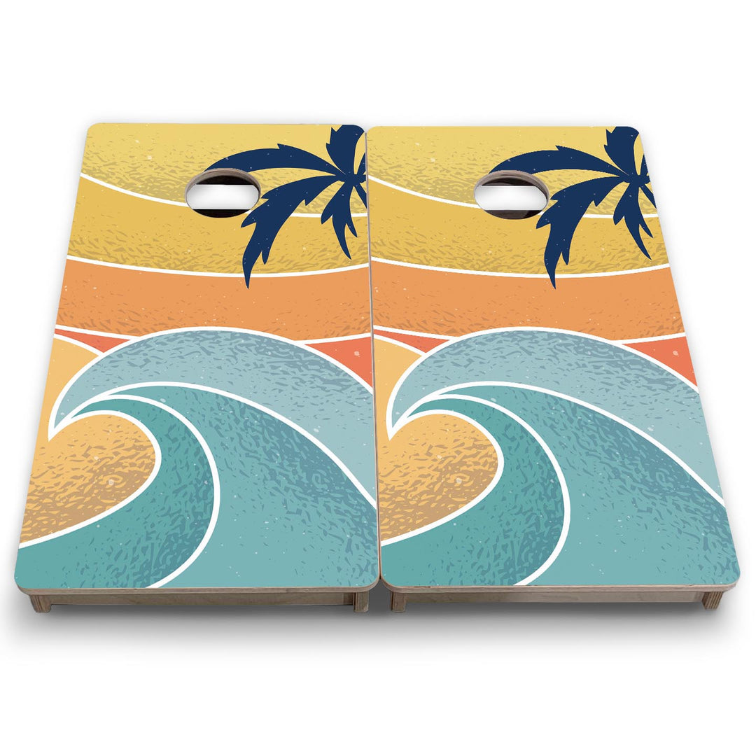 Retro Beach Wave - Mini or Vacation Size Cornhole Boards