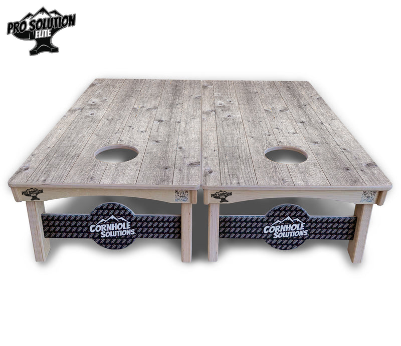 Pro Solution Elite - Driftwood Grey Stained - Professional Tournament Cornhole Boards 3/4" Baltic Birch - Zero Bounce Zero Movement Vertical Interlocking Braces for Extra Weight & Stability +Double Thick Legs +Airmail Blocker