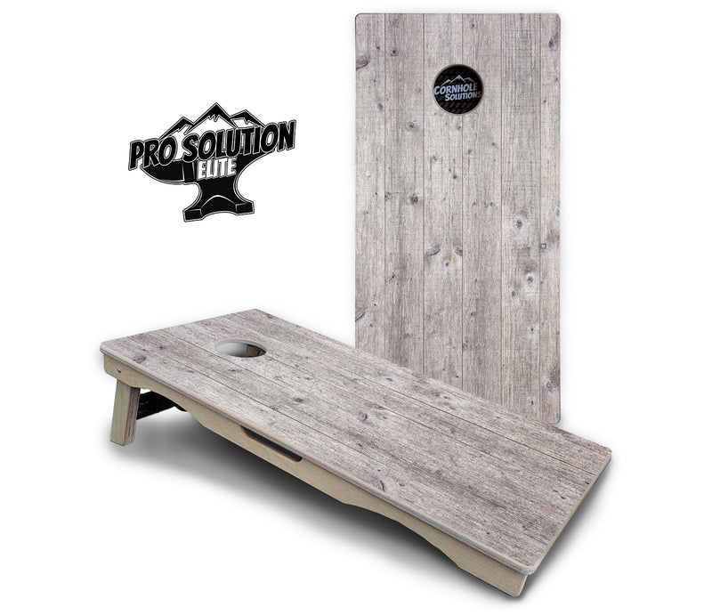 Pro Solution Elite - Driftwood Grey Stained - Professional Tournament Cornhole Boards 3/4" Baltic Birch - Zero Bounce Zero Movement Vertical Interlocking Braces for Extra Weight & Stability +Double Thick Legs +Airmail Blocker