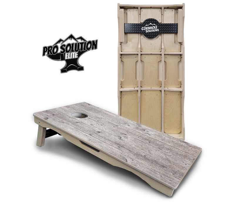 Pro Solution Elite - Driftwood Grey Stained - Professional Tournament Cornhole Boards 3/4" Baltic Birch - Zero Bounce Zero Movement Vertical Interlocking Braces for Extra Weight & Stability +Double Thick Legs +Airmail Blocker