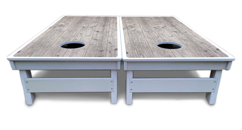 Waterproof - Driftwood Grey Stained - All Weather Boards "Outdoor Solution" 18mm(3/4")Direct UV Printed - Regulation 2' by 4' Cornhole Boards (Set of 2 Boards) Double Thick Legs, with Leg Brace & Dual Support Braces!