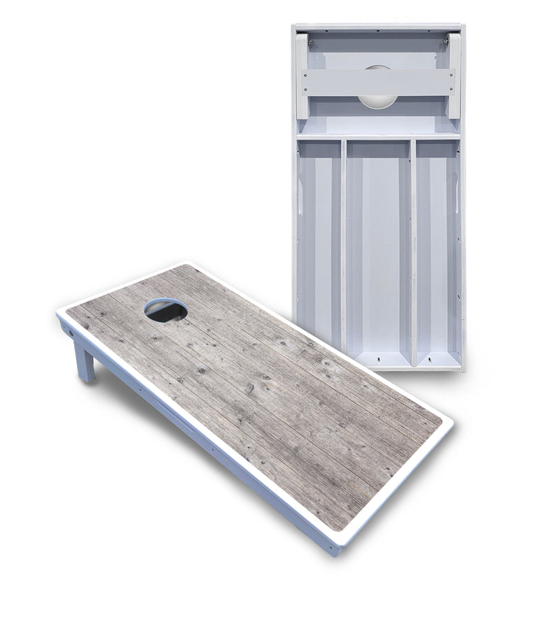 Waterproof - Driftwood Grey Stained - All Weather Boards "Outdoor Solution" 18mm(3/4")Direct UV Printed - Regulation 2' by 4' Cornhole Boards (Set of 2 Boards) Double Thick Legs, with Leg Brace & Dual Support Braces!