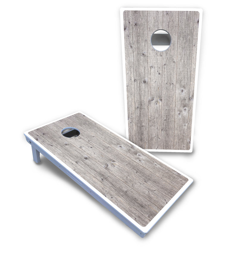 Waterproof - Driftwood Grey Stained - All Weather Boards "Outdoor Solution" 18mm(3/4")Direct UV Printed - Regulation 2' by 4' Cornhole Boards (Set of 2 Boards) Double Thick Legs, with Leg Brace & Dual Support Braces!