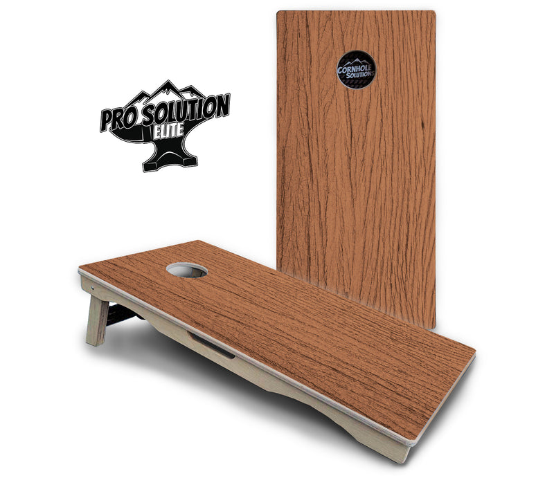 Pro Solution Elite - Brown Wood - Professional Tournament Cornhole Boards 3/4" Baltic Birch - Zero Bounce Zero Movement Vertical Interlocking Braces for Extra Weight & Stability +Double Thick Legs +Airmail Blocker