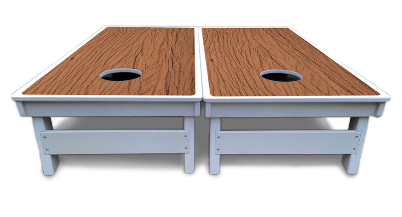 Waterproof - Brown Wood - All Weather Boards "Outdoor Solution" 18mm(3/4")Direct UV Printed - Regulation 2' by 4' Cornhole Boards (Set of 2 Boards) Double Thick Legs, with Leg Brace & Dual Support Braces!