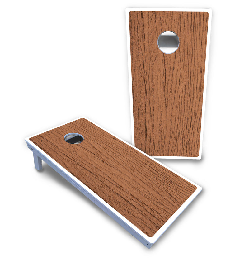 Waterproof - Brown Wood - All Weather Boards "Outdoor Solution" 18mm(3/4")Direct UV Printed - Regulation 2' by 4' Cornhole Boards (Set of 2 Boards) Double Thick Legs, with Leg Brace & Dual Support Braces!