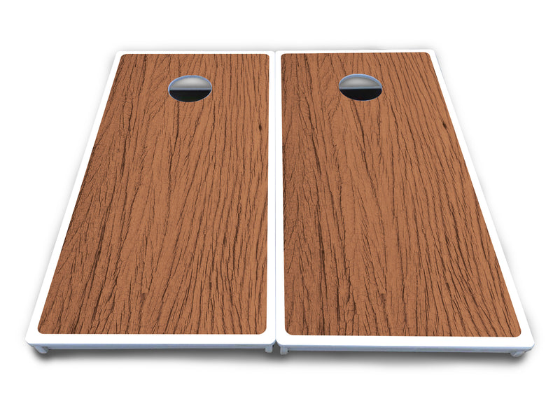 Waterproof - Brown Wood - All Weather Boards "Outdoor Solution" 18mm(3/4")Direct UV Printed - Regulation 2' by 4' Cornhole Boards (Set of 2 Boards) Double Thick Legs, with Leg Brace & Dual Support Braces!