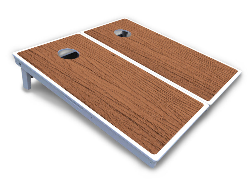 Waterproof - Brown Wood - All Weather Boards "Outdoor Solution" 18mm(3/4")Direct UV Printed - Regulation 2' by 4' Cornhole Boards (Set of 2 Boards) Double Thick Legs, with Leg Brace & Dual Support Braces!