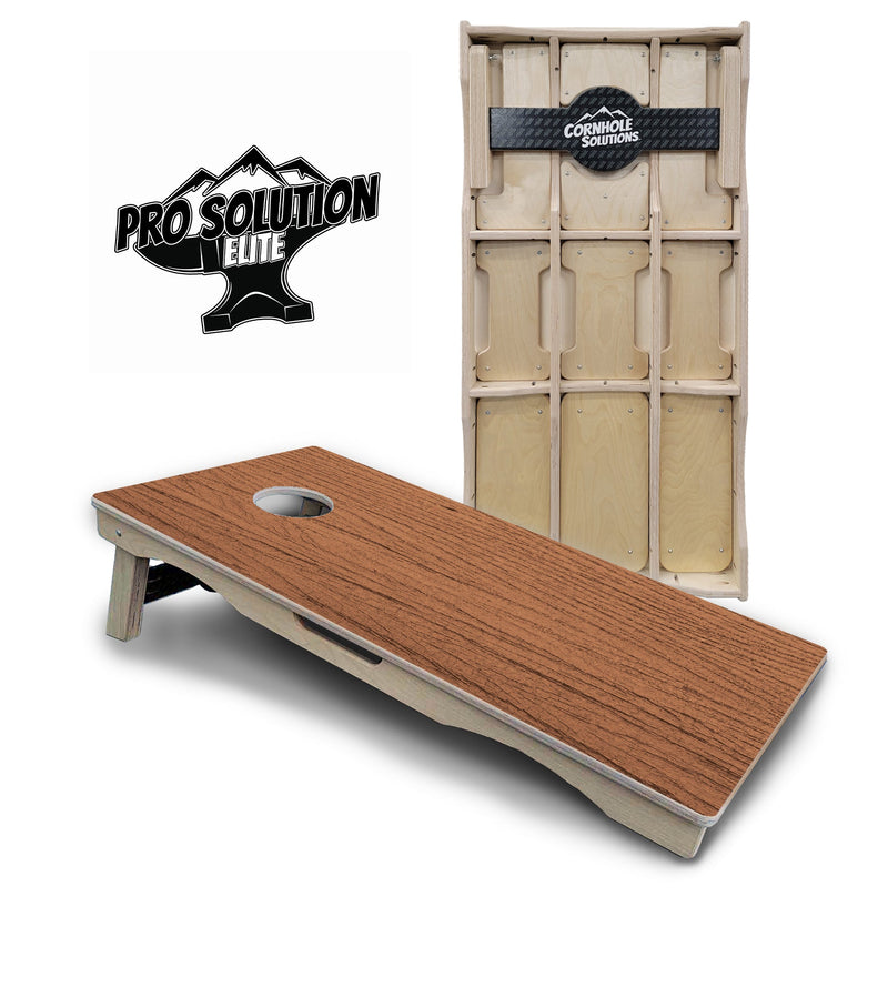 Pro Solution Elite - Brown Wood - Professional Tournament Cornhole Boards 3/4" Baltic Birch - Zero Bounce Zero Movement Vertical Interlocking Braces for Extra Weight & Stability +Double Thick Legs +Airmail Blocker