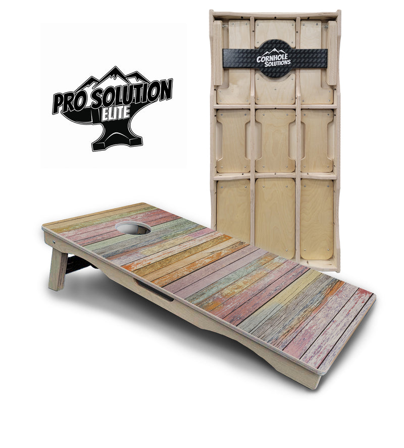 Pro Solution Elite - Colorful Horizontal Planks - Professional Tournament Cornhole Boards 3/4" Baltic Birch - Zero Bounce Zero Movement Vertical Interlocking Braces for Extra Weight & Stability +Double Thick Legs +Airmail Blocker