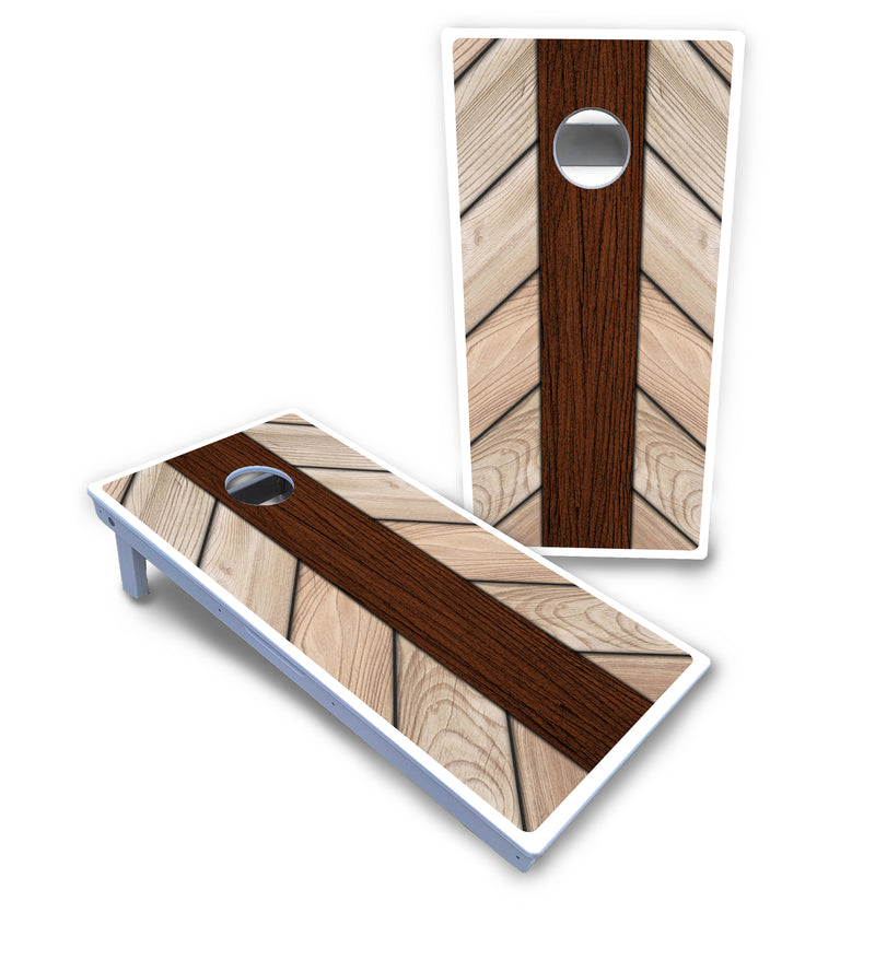 Waterproof - Cream Planks - All Weather Boards "Outdoor Solution" 18mm(3/4")Direct UV Printed - Regulation 2' by 4' Cornhole Boards (Set of 2 Boards) Double Thick Legs, with Leg Brace & Dual Support Braces!