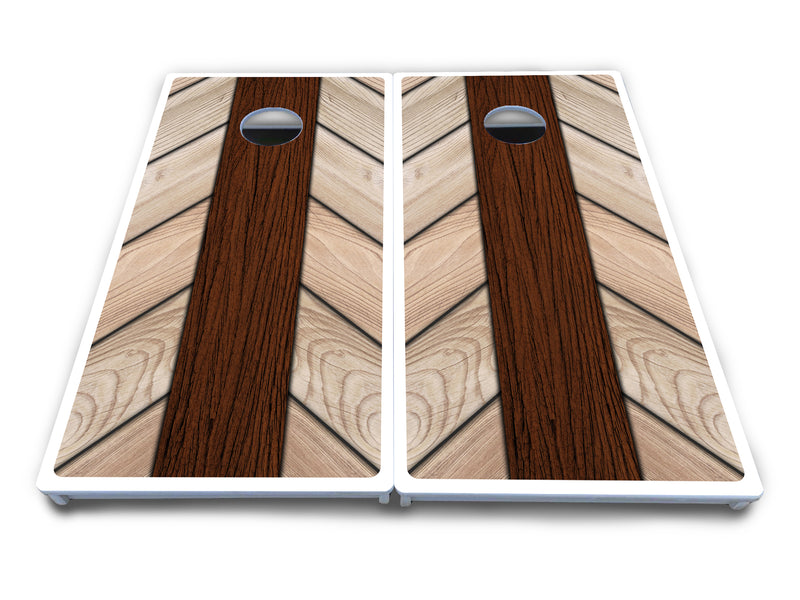 Waterproof - Cream Planks - All Weather Boards "Outdoor Solution" 18mm(3/4")Direct UV Printed - Regulation 2' by 4' Cornhole Boards (Set of 2 Boards) Double Thick Legs, with Leg Brace & Dual Support Braces!