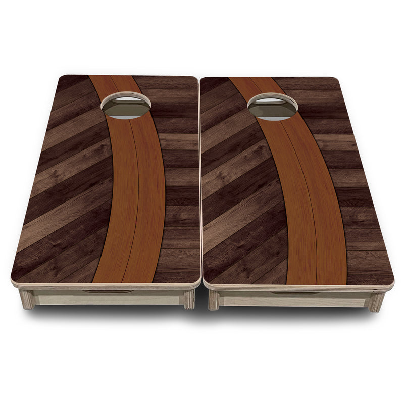 Mini Cornhole 12"x24" Boards - 4" holes - Curved Herringbone - 3/4″ Baltic Birch