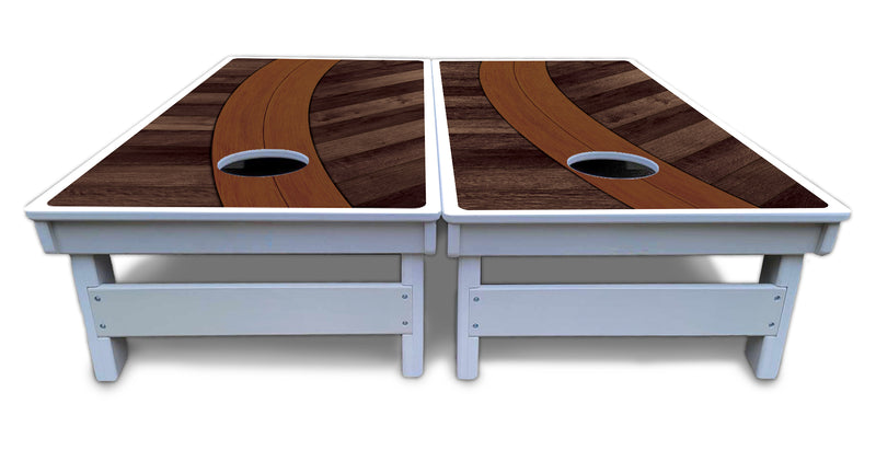 Waterproof - Curved Herringbone - All Weather Boards "Outdoor Solution" 18mm(3/4")Direct UV Printed - Regulation 2' by 4' Cornhole Boards (Set of 2 Boards) Double Thick Legs, with Leg Brace & Dual Support Braces!