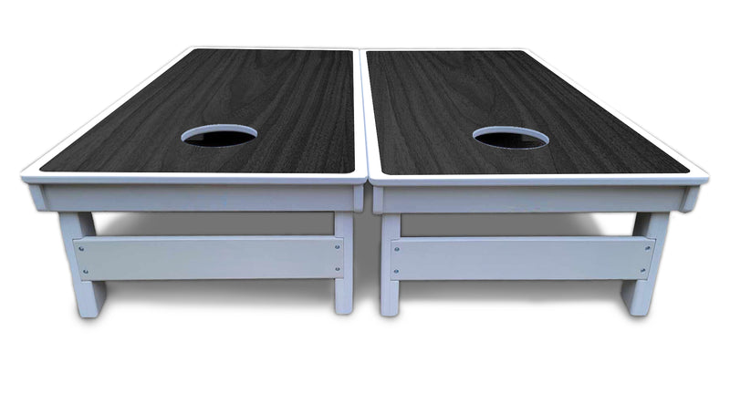 Waterproof - Dark Grey Wood - All Weather Boards "Outdoor Solution" 18mm(3/4")Direct UV Printed - Regulation 2' by 4' Cornhole Boards (Set of 2 Boards) Double Thick Legs, with Leg Brace & Dual Support Braces!