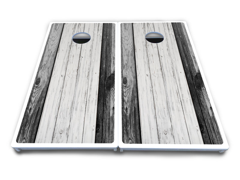 Waterproof - Grey Two Tone Slats - All Weather Boards "Outdoor Solution" 18mm(3/4")Direct UV Printed - Regulation 2' by 4' Cornhole Boards (Set of 2 Boards) Double Thick Legs, with Leg Brace & Dual Support Braces!