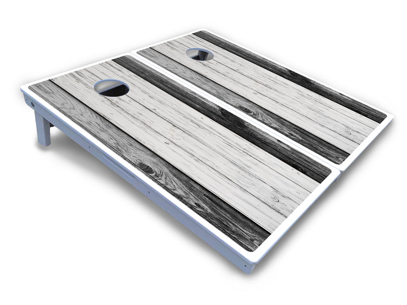 Waterproof - Grey Two Tone Slats - All Weather Boards "Outdoor Solution" 18mm(3/4")Direct UV Printed - Regulation 2' by 4' Cornhole Boards (Set of 2 Boards) Double Thick Legs, with Leg Brace & Dual Support Braces!